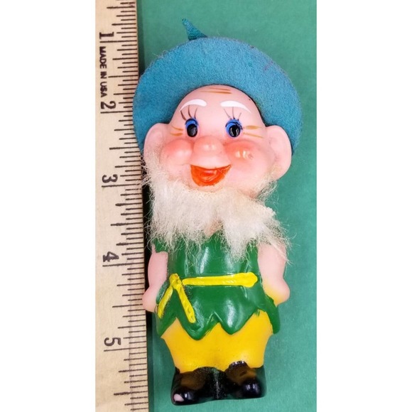 Vintage Plastic Dwarf Green Yellow Christmas Figurine Toy Doll Japan - Picture 4 of 5